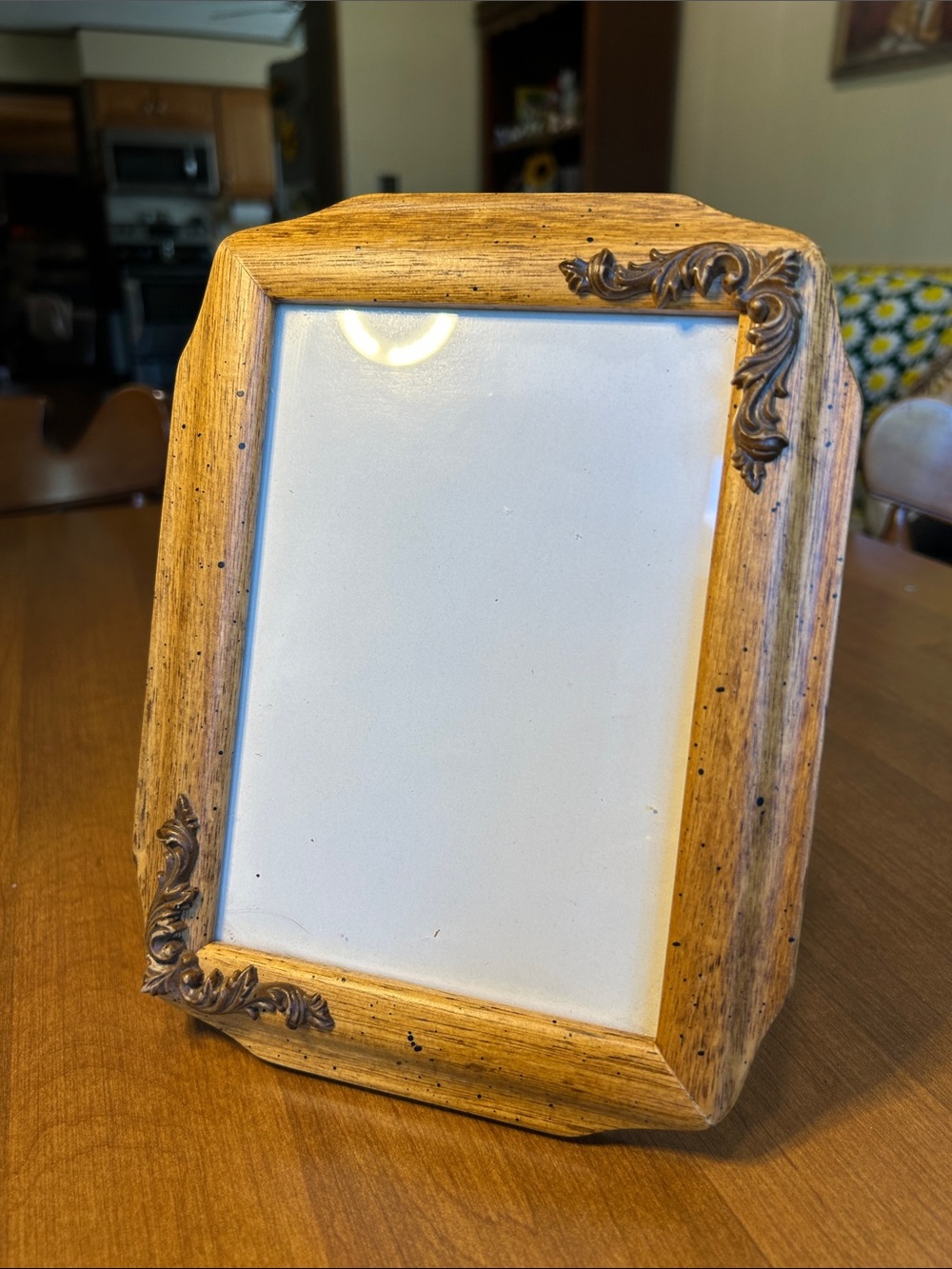 Rustic Tan Wood Picture Frame with Ornate Accents